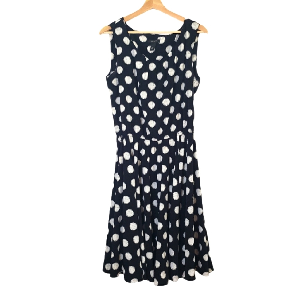 Alfani black white polka dot fit and flare dress